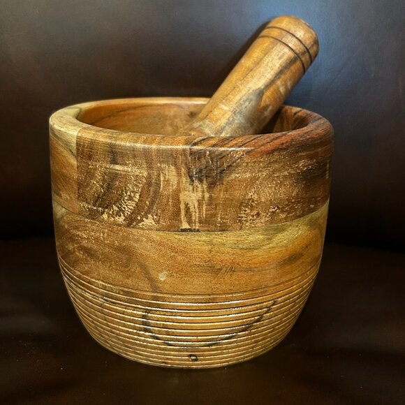 NWT Extra Large Wooden Rustic  Farmhouse Style Mortar and Pestle Set - Picture 4 of 12